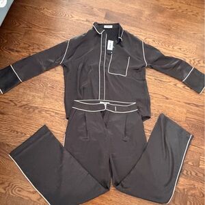 4th & Reckless Black & White Satin Shirt and Pants Set